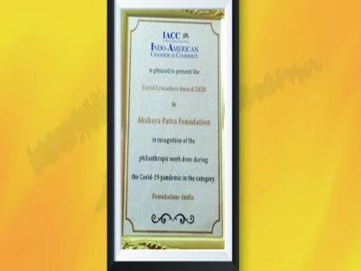 IACC presented Akshaya Patra with the COVID Crusaders Award 2020