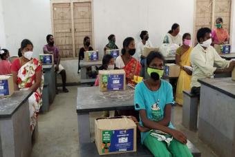 Social distancing guidelines are followed during the distribution activity