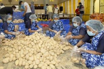 Vegetables like potatoes are packed individually.
